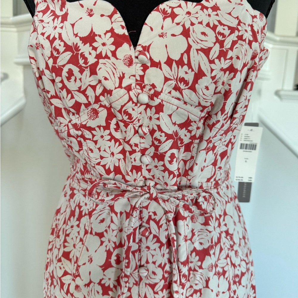 NWT Anthropologie Floral Midi Dress – Red & Ivory Print, Tie Waist (Size 6) - Picture 3 of 4